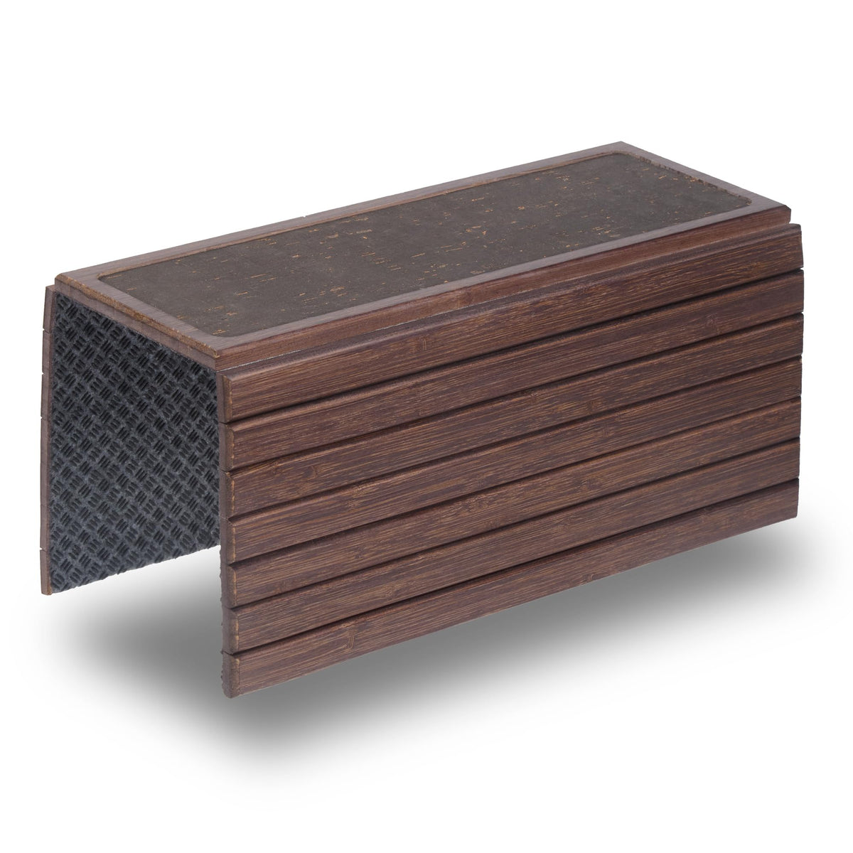 DETOR front view showing brown-stained bamboo tray adding stable surface