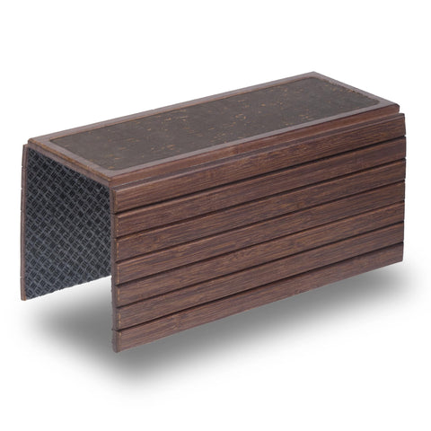 DETOR front view showing brown-stained bamboo tray adding stable surface