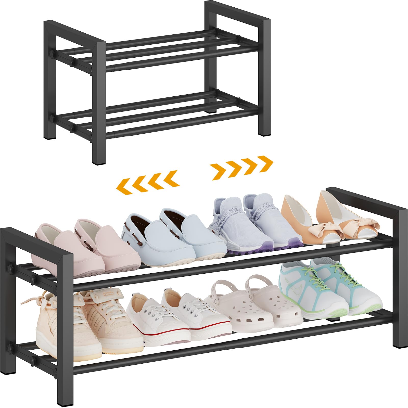Detsuk front view of assembled rack showing neat shoe storage benefit