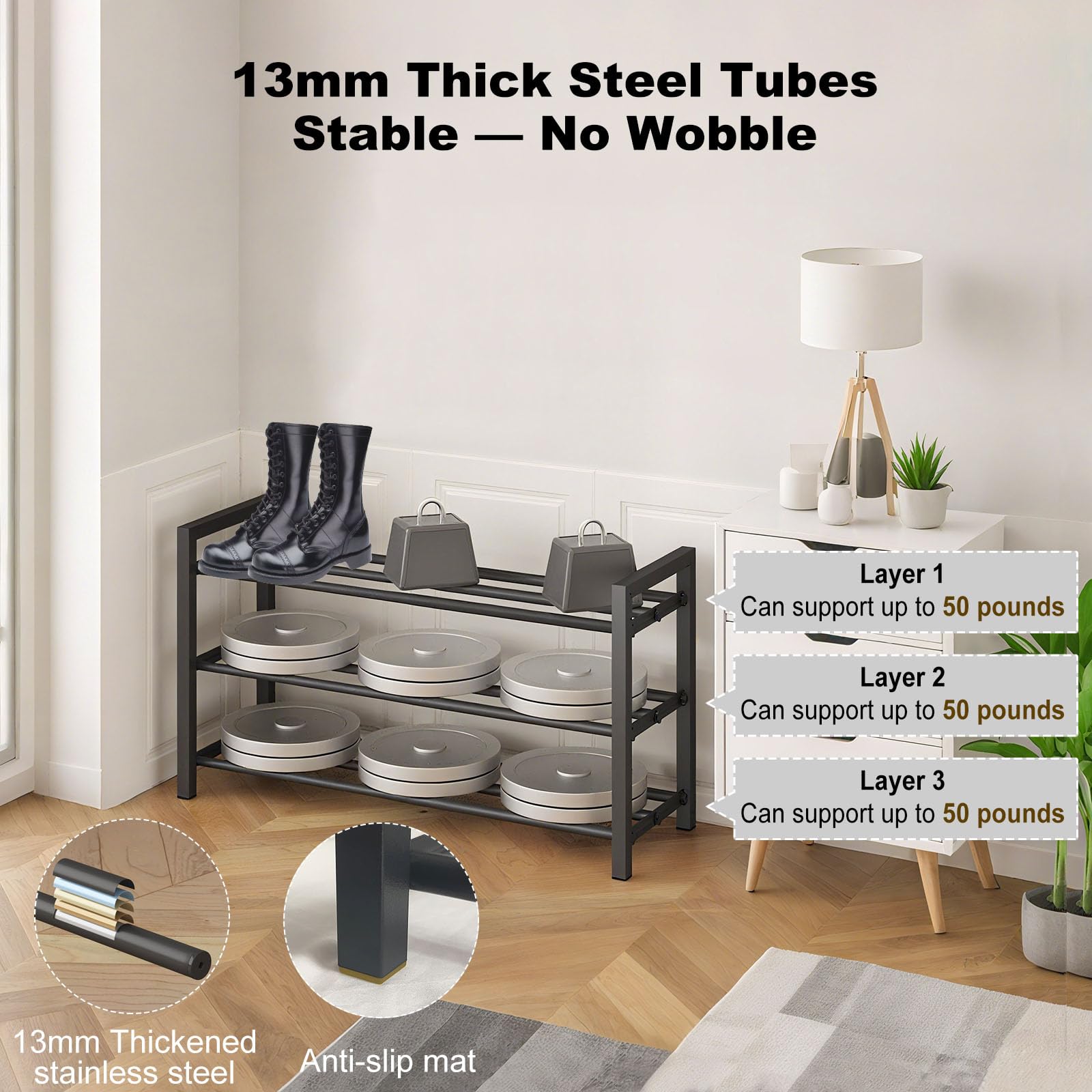 Detsuk styled in entryway with bags and baskets showing versatility benefit clutter control