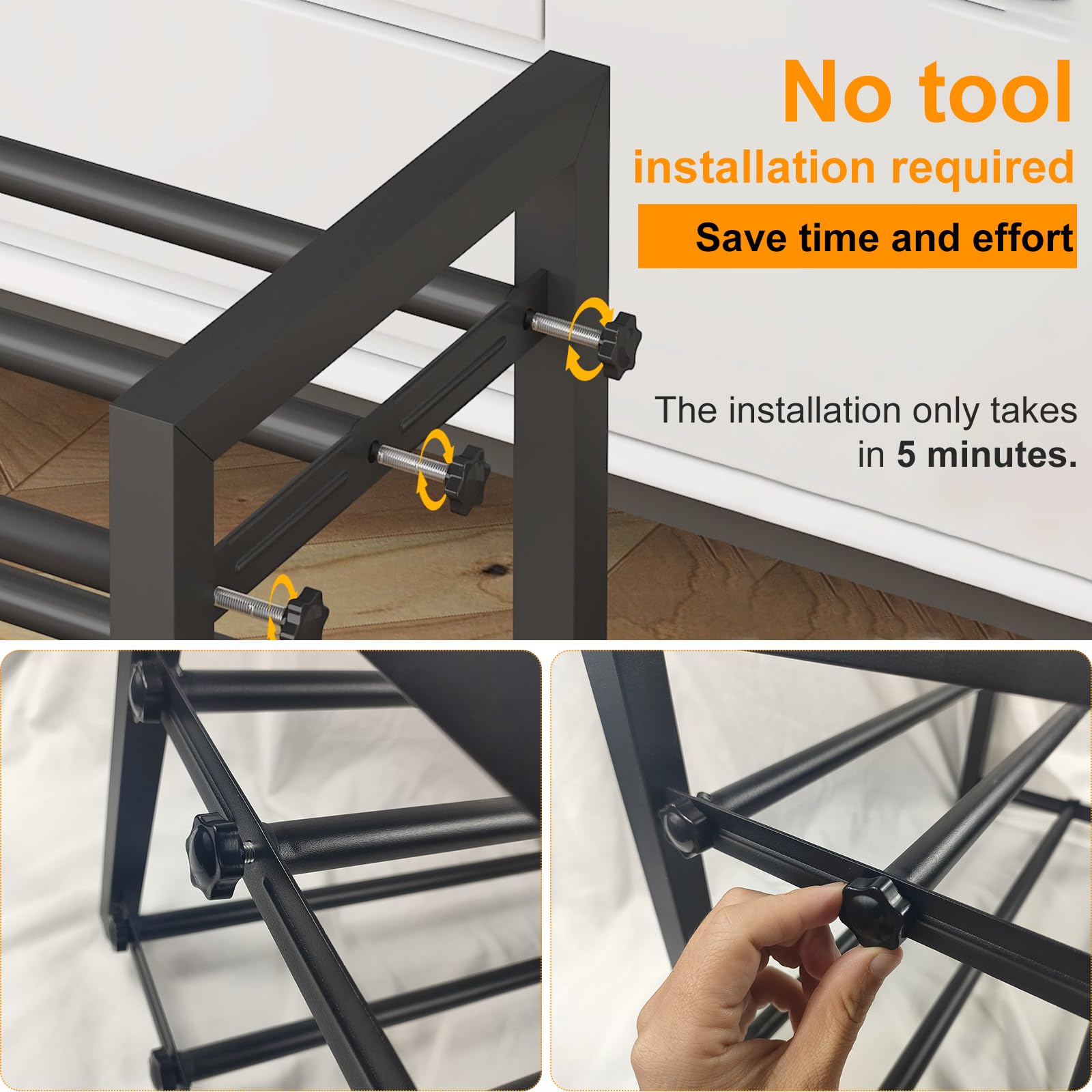 Detsuk shelf and tubing connection close-up assuring sturdy assembly
