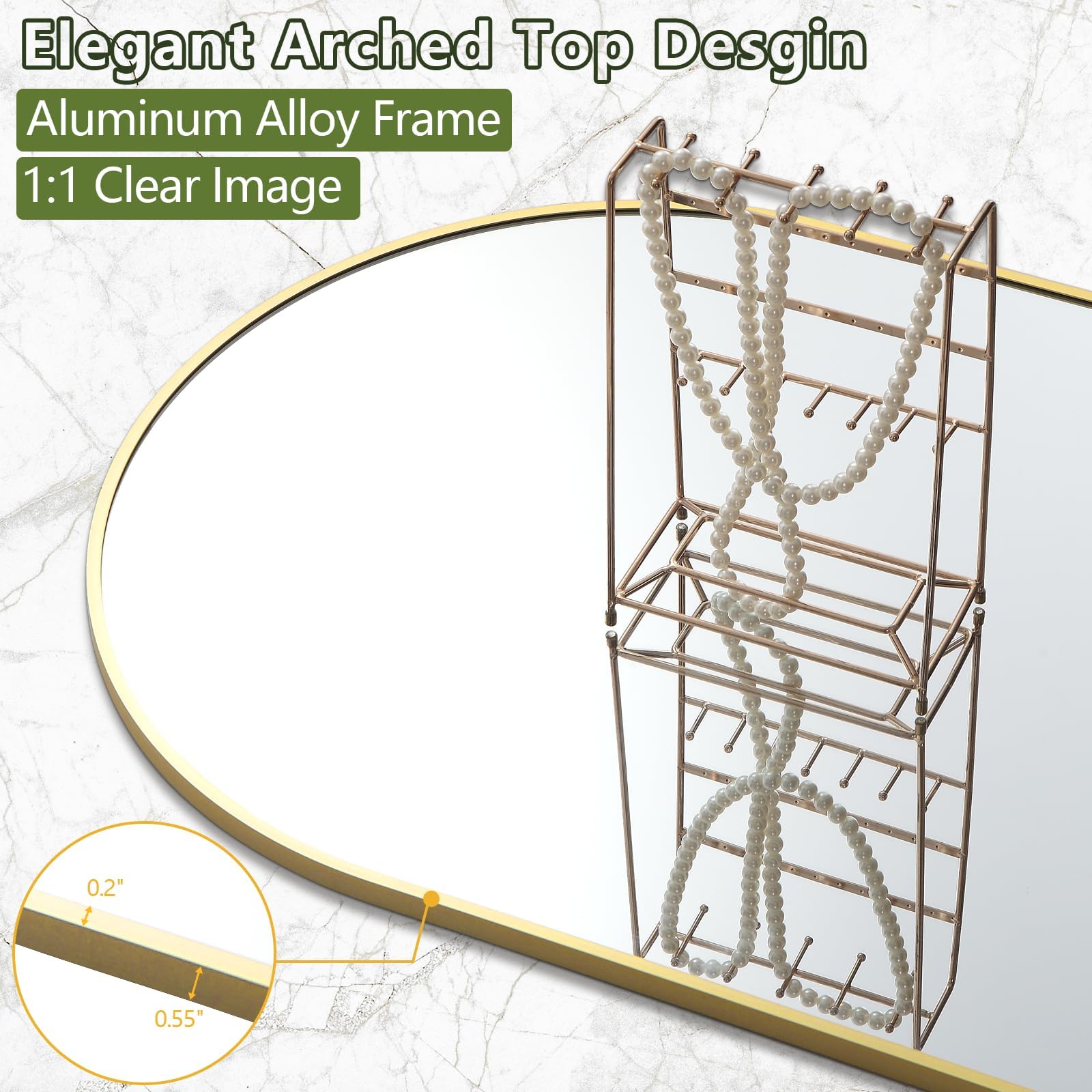 Dewfig mirror leaning against wall in living room increases perceived depth