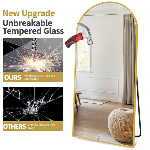 Dewfig mirror next to door for scale demonstrates generous 76 by 34 inches