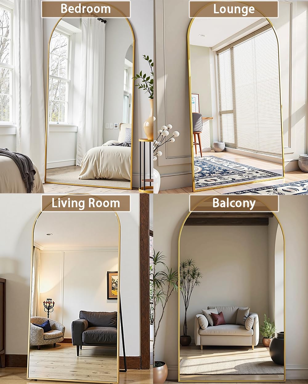 Dewfig mirror standing in bedroom brightens space and enlarges room