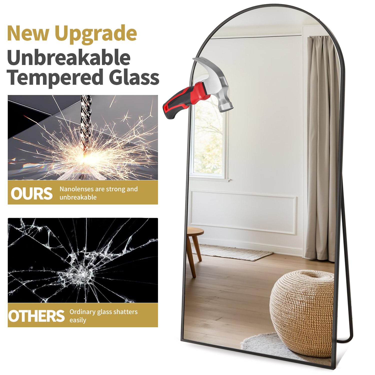 Dewfig safety glass demonstration illustrating shatter-resistant protection benefit