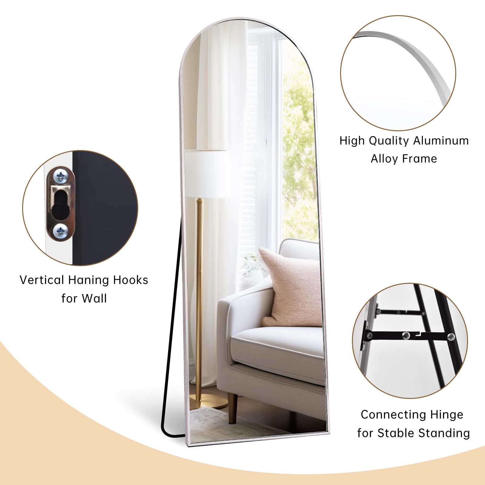 Dewfig mirror beside chair showing 64x21 size for scale