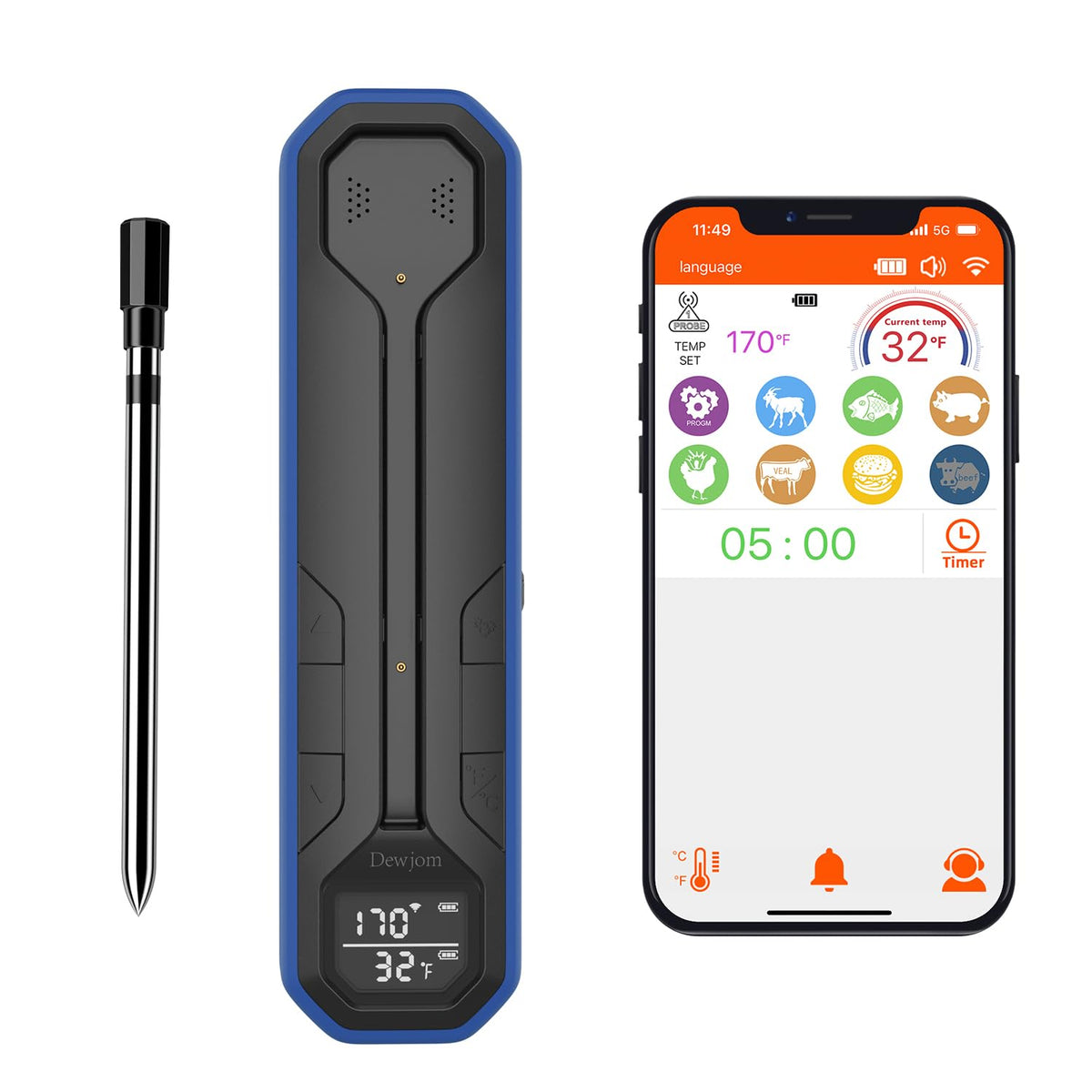 Dewjom front view host showing controls and display, clear monitoring benefit