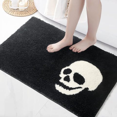 DEXDE front view skull bath mat shows bold design and seasonal appeal