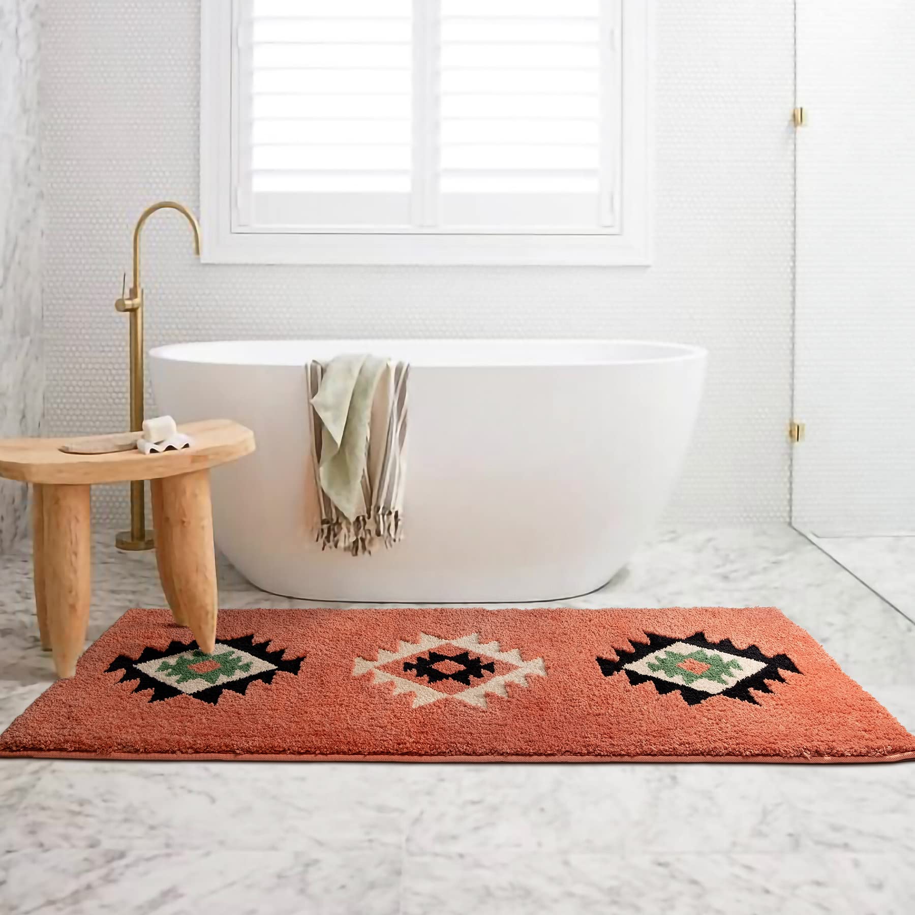 DEXDE runner placed by a bathroom vanity adding warmth and safety