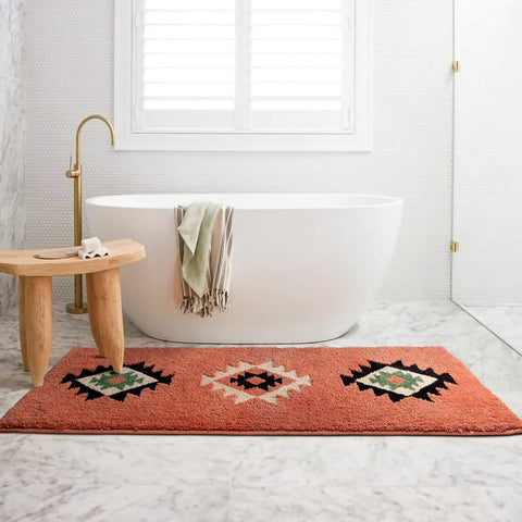 DEXDE runner placed by a bathroom vanity adding warmth and safety