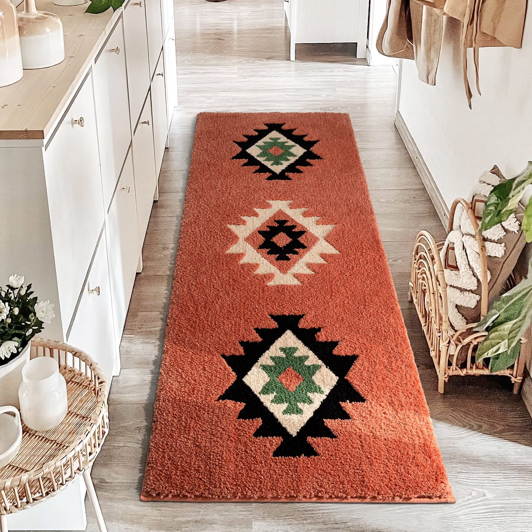 DEXDE front view of coral runner rug showing full pattern and size benefits