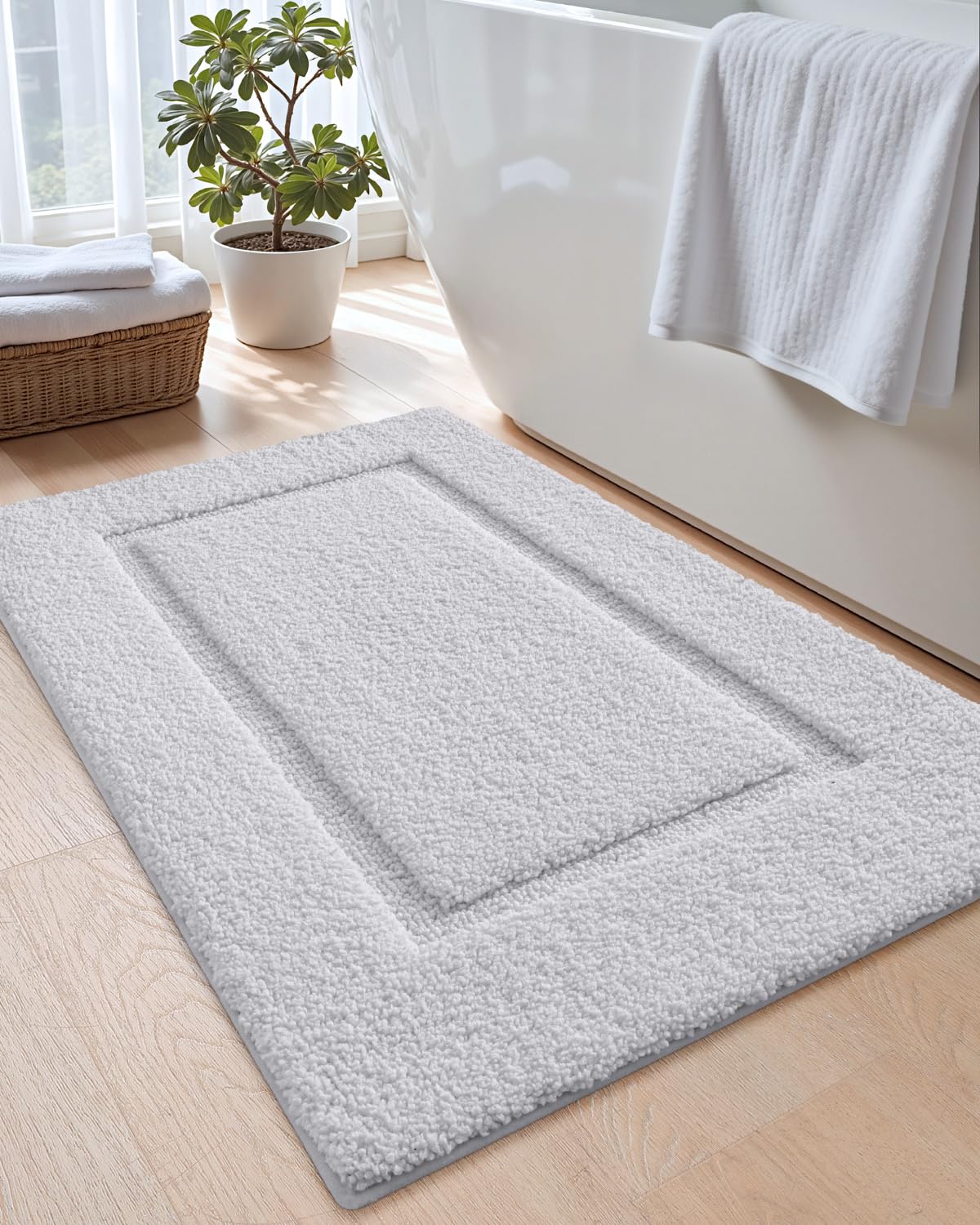 DEXI mat absorbing water after shower to prevent floor drips and slips