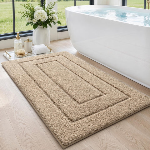 DEXI bath mat front view showing beige color and clean design for decor versatility