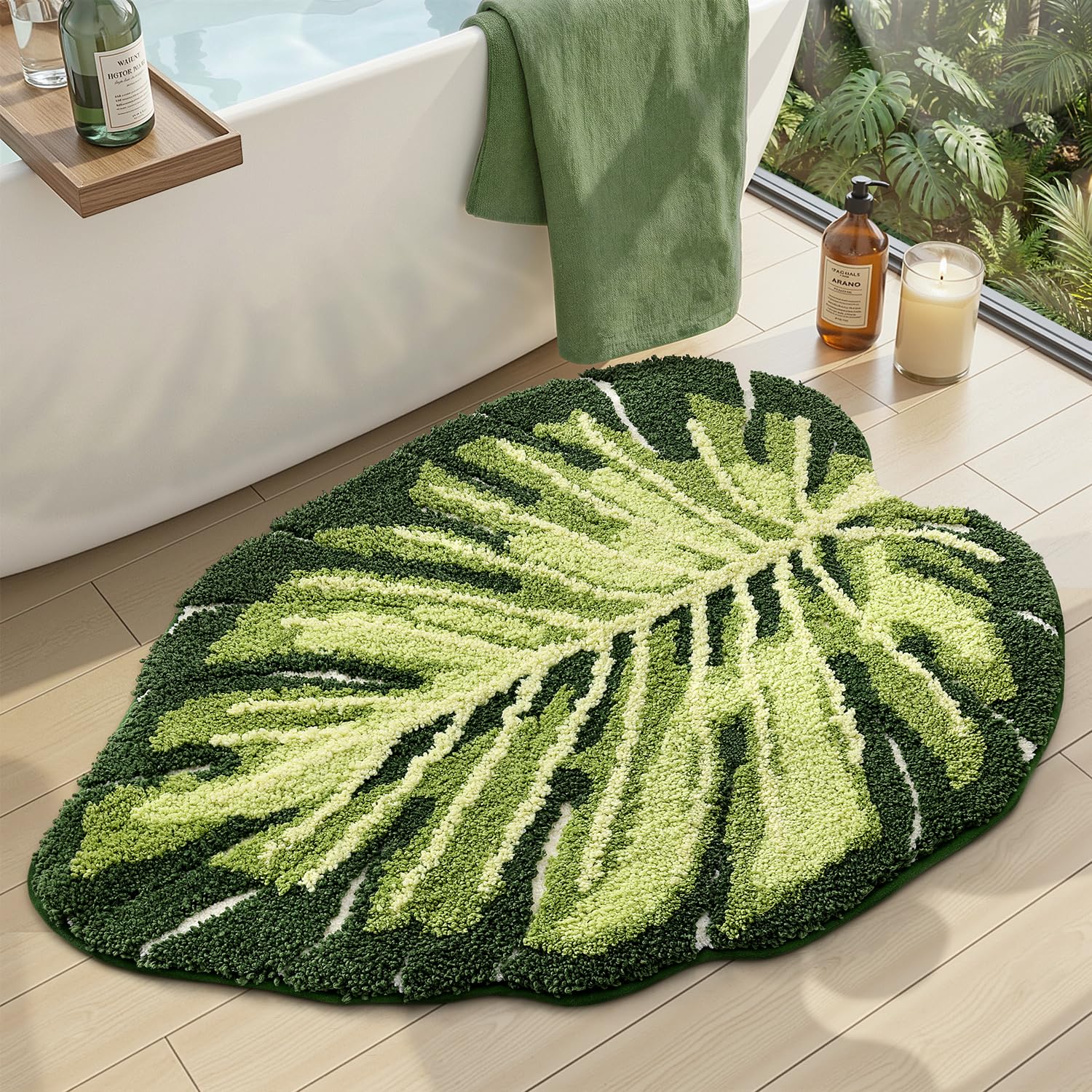 DEXI front view of green leaf mat showing style and absorbency