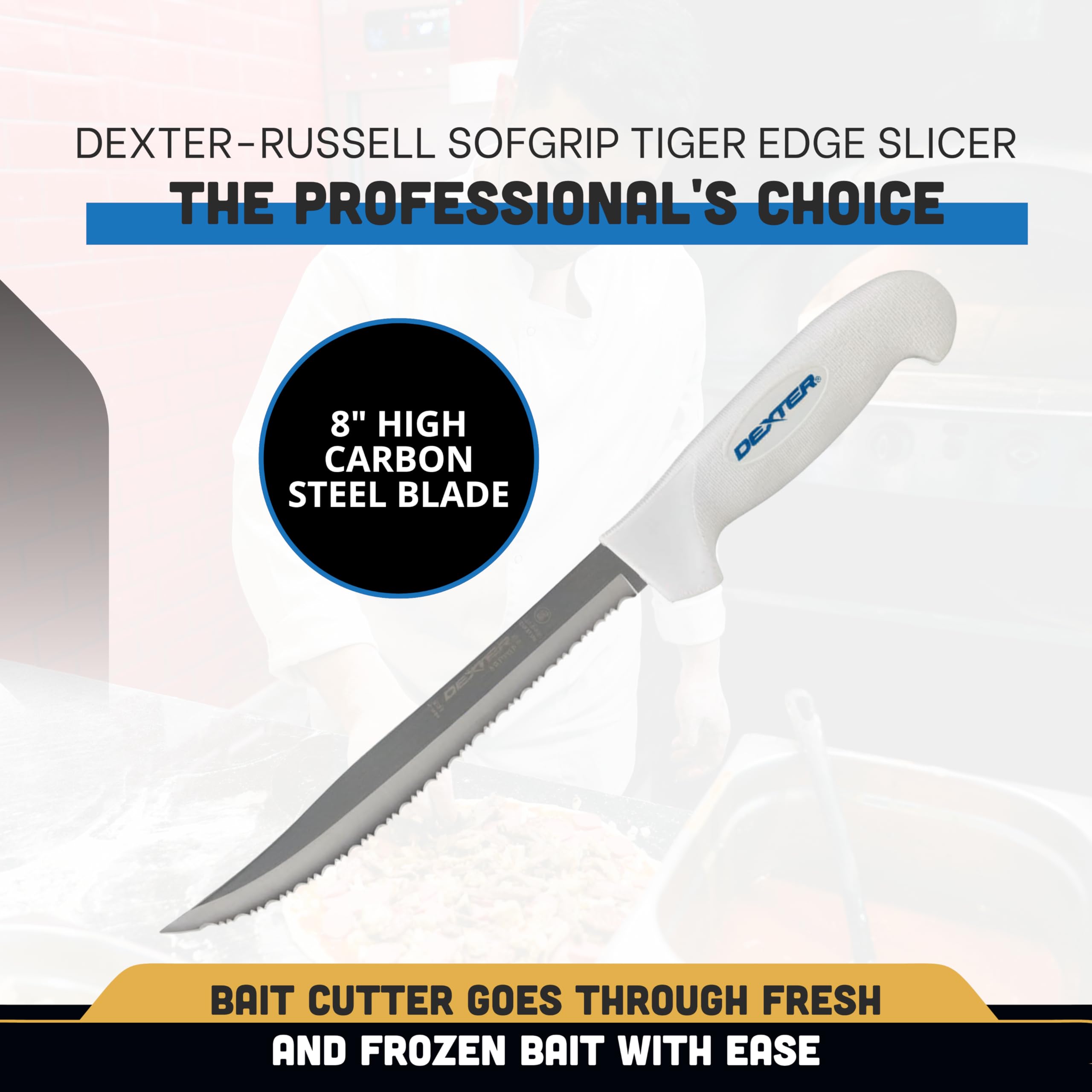 Dexter Outdoors close-up of DEXSTEEL blade edge highlighting razor-sharp scalloped cutting performance
