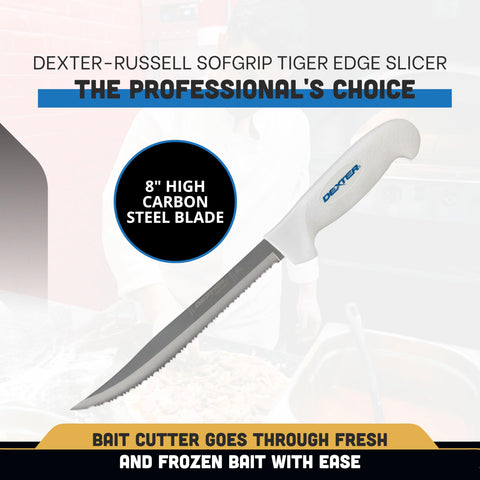Dexter Outdoors close-up of DEXSTEEL blade edge highlighting razor-sharp scalloped cutting performance