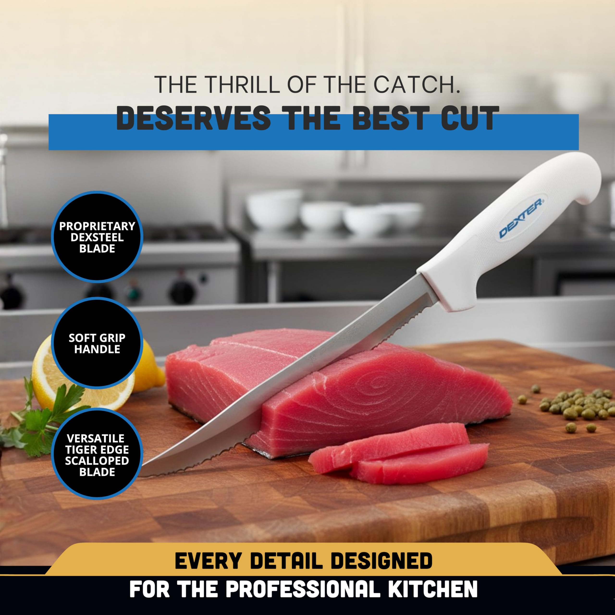 Dexter Outdoors product label and NSF mark showing Made in USA quality and food-safe certification