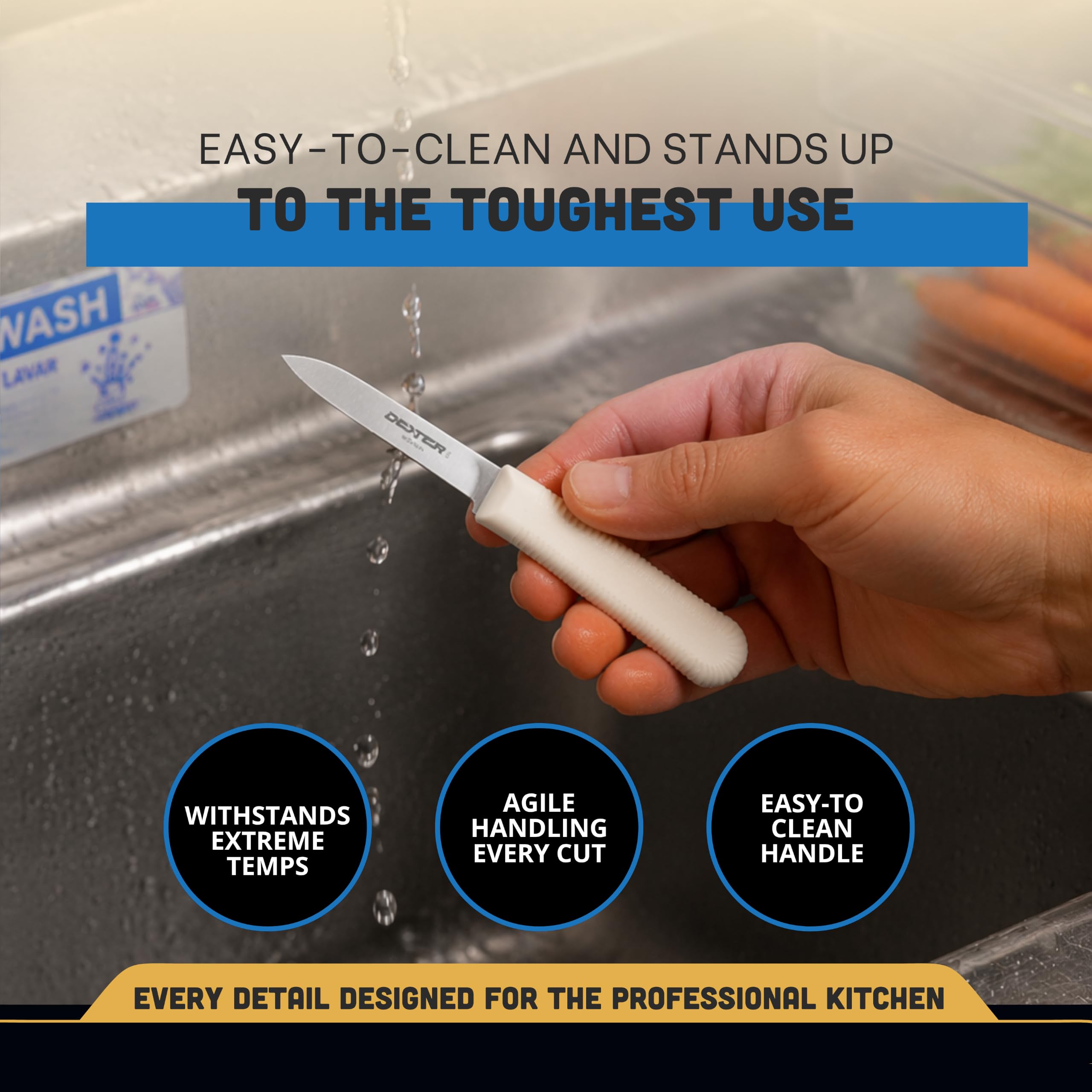 Dexter packaging and NSF label view indicating professional sanitation compliance