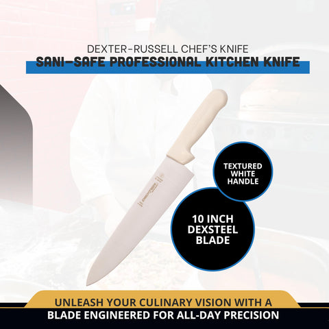 Dexter-Russell textured white handle close-up demonstrating slip-resistant secure grip