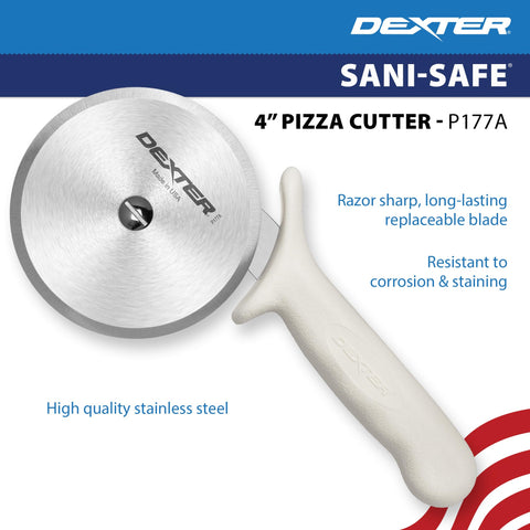 Dexter-Russell cutter in use slicing loaded pizza demonstrating smooth effortless cuts
