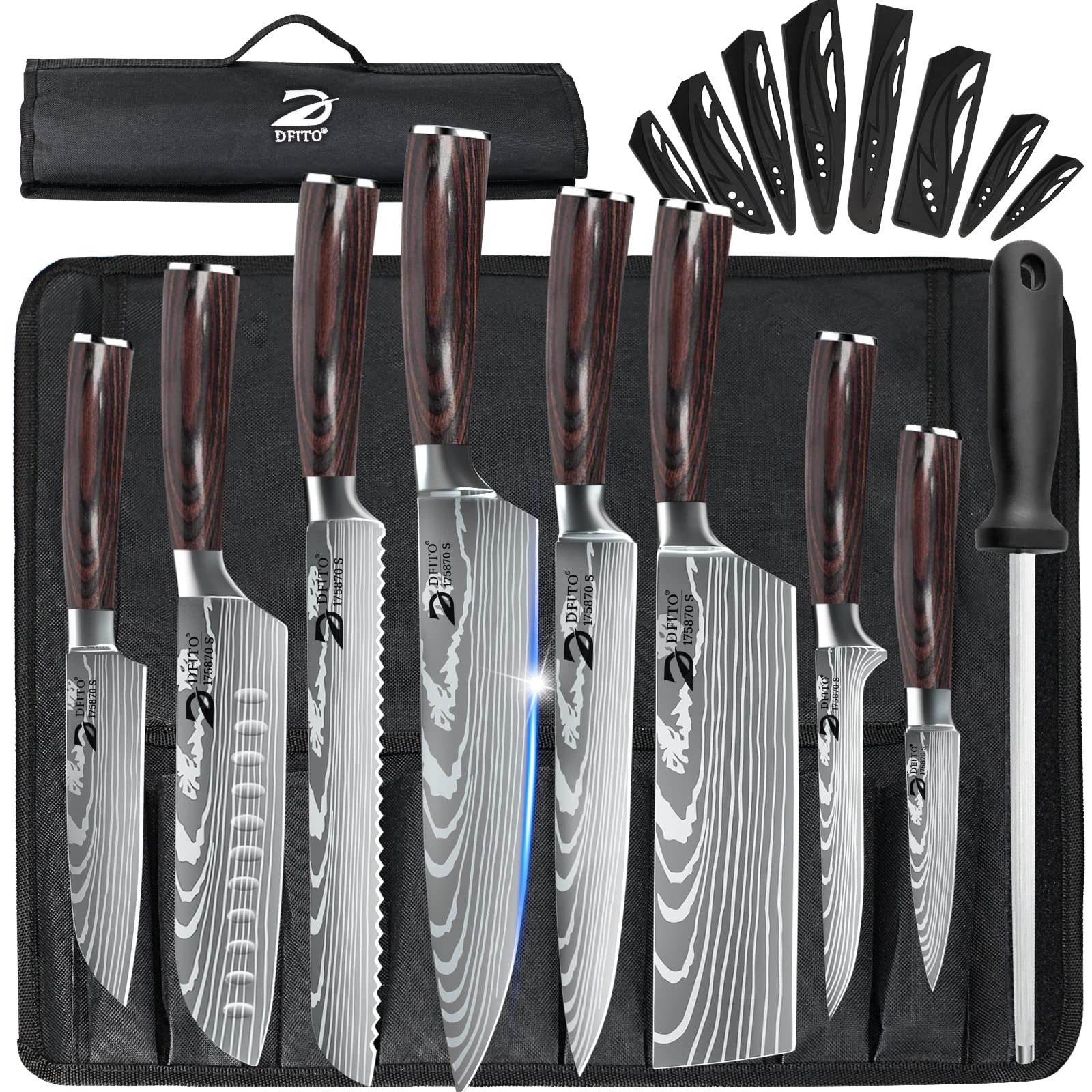Dfito front packaging showing full 9-piece set and roll bag benefit