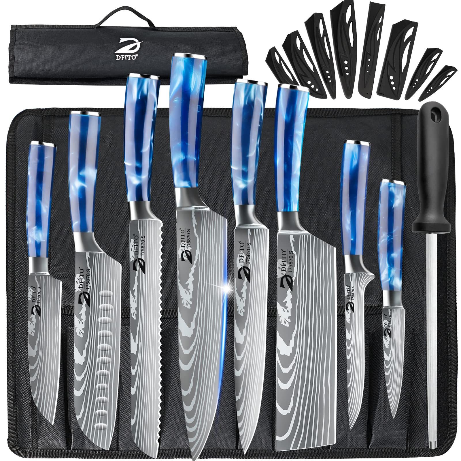 Dfito front view of 9-piece set with roll bag showing complete kit and portability