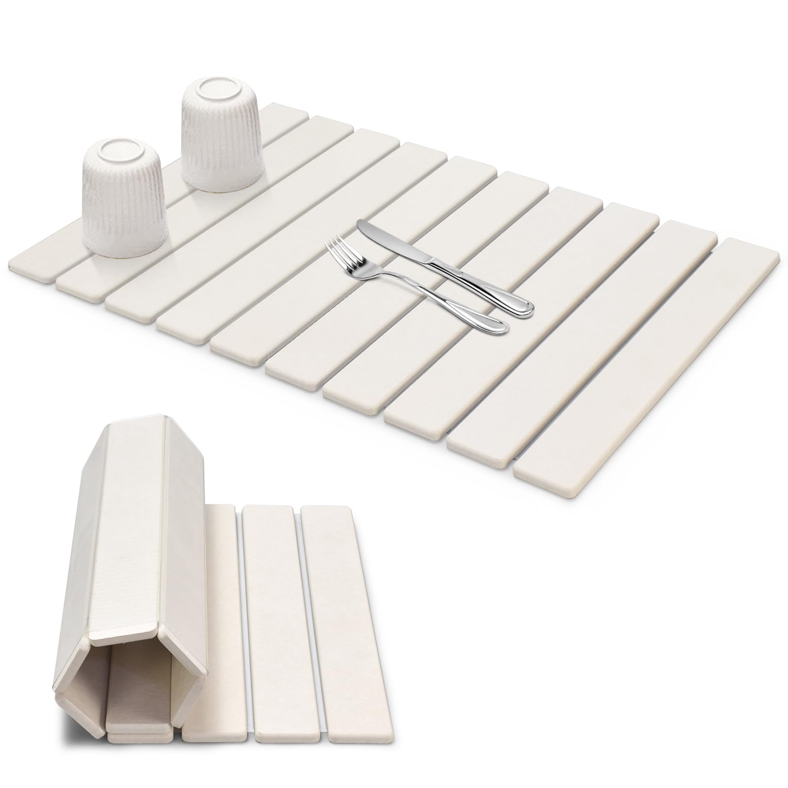 DFJKJUU stone drying mat front view shows absorbent surface and slim profile for tidy counters