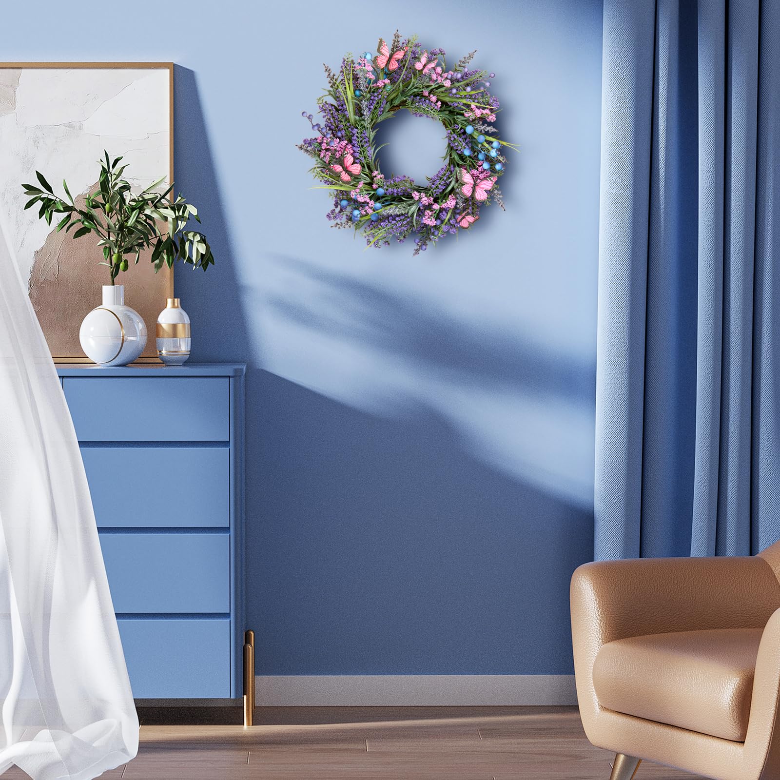 DFRREN wreath beside door handle demonstrates true 18 inch scale