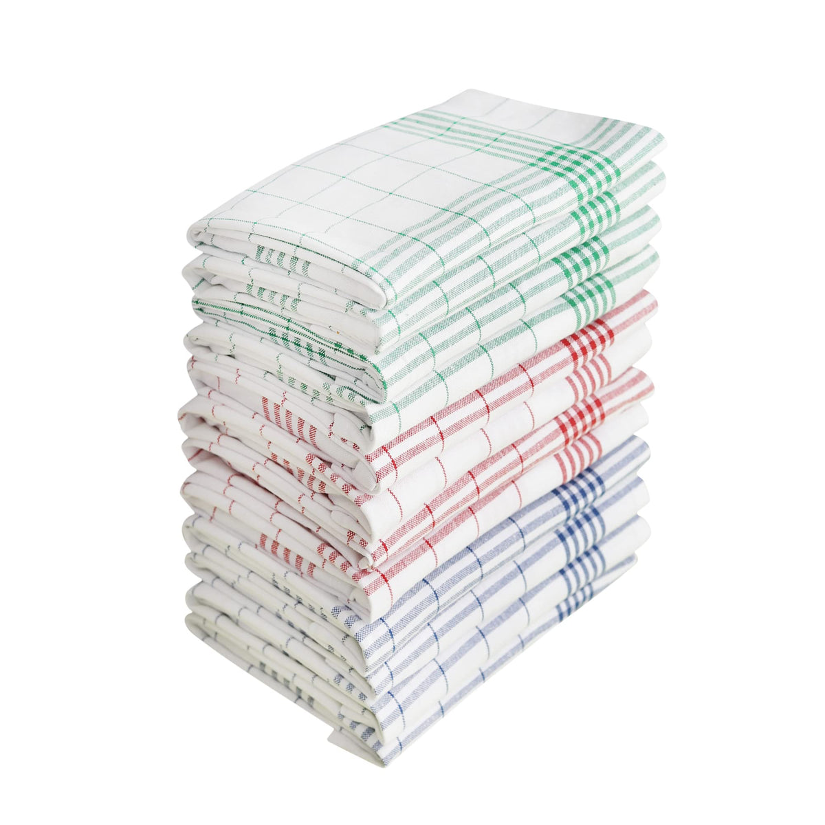 DG Collections front view of 12-piece checkered towel set, clear color variety and benefit