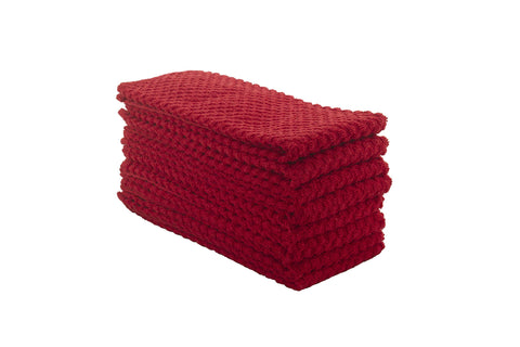 DG Collections front folded red towels showing neat stack and practicality
