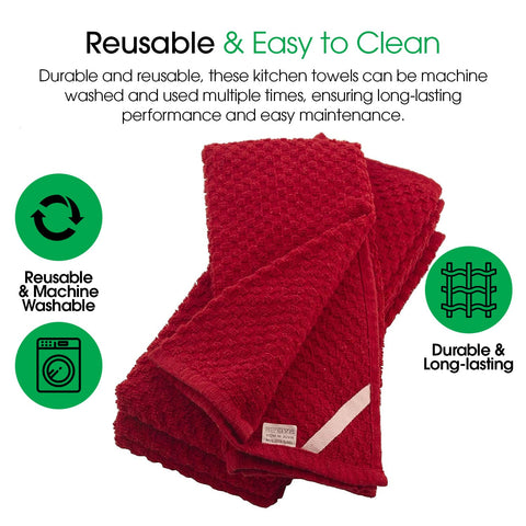DG Collections red towels styled on a table adding color and functionality