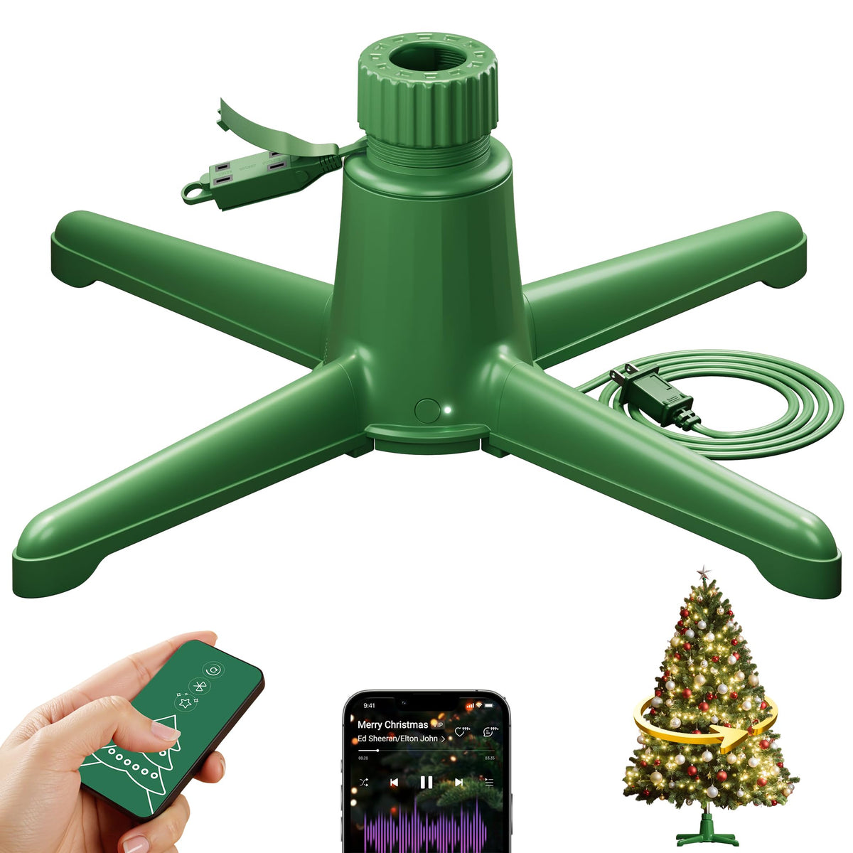 DG-Direct front view of rotating tree stand showing stable base and finish benefit