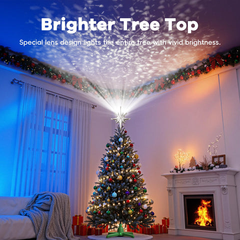 DG-Direct projected light on ceiling showing wide coverage and immersive holiday glow