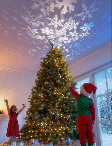 DG-Direct projector beam casting rotating snowflake pattern to create moving ambience