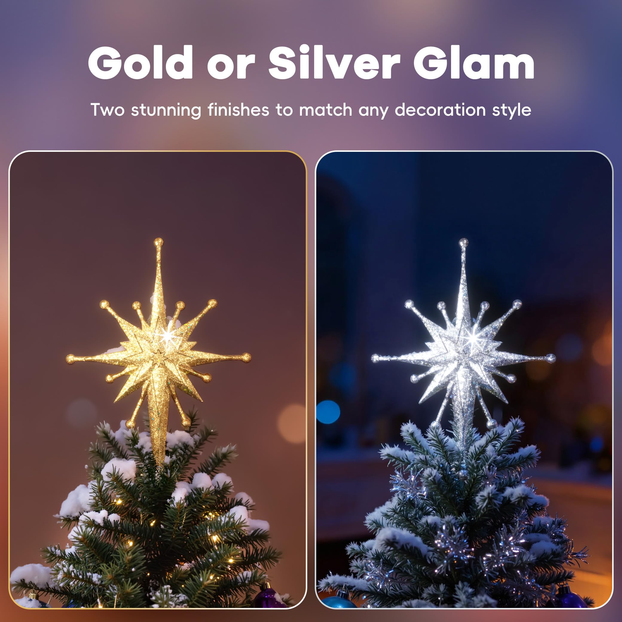 DG-Direct topper placed on decorated tree in living room creating festive focal point