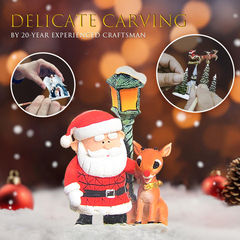 DGSCAK close-up of Santa and deer figurines highlighting handcrafted detail and charm