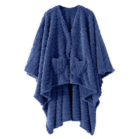 Dgsfmi front view of poncho showing button closure and cozy fit