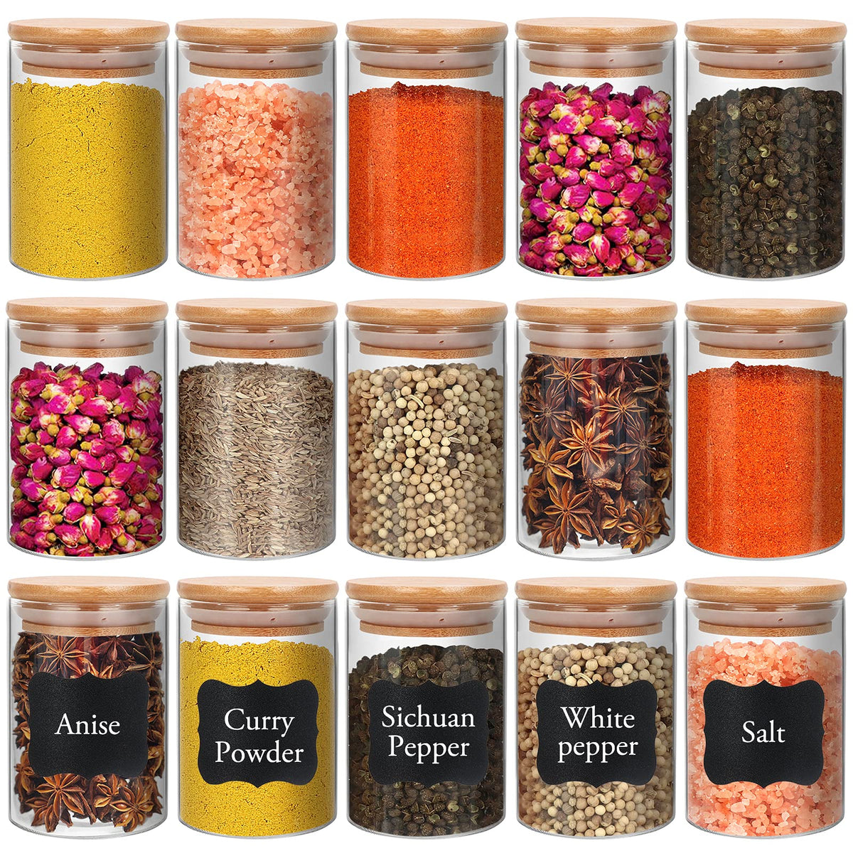DHSBTLS front packaging showing 15 glass jars and bamboo lids, organized and ready
