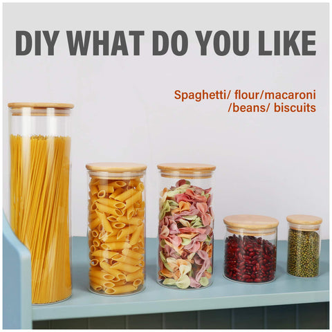 DHSBTLS labeled jars neatly arranged on a pantry shelf for quick ingredient identification