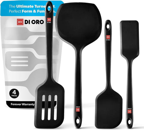 di Oro Living front view of 4-piece black turner set showing sleek design and durability