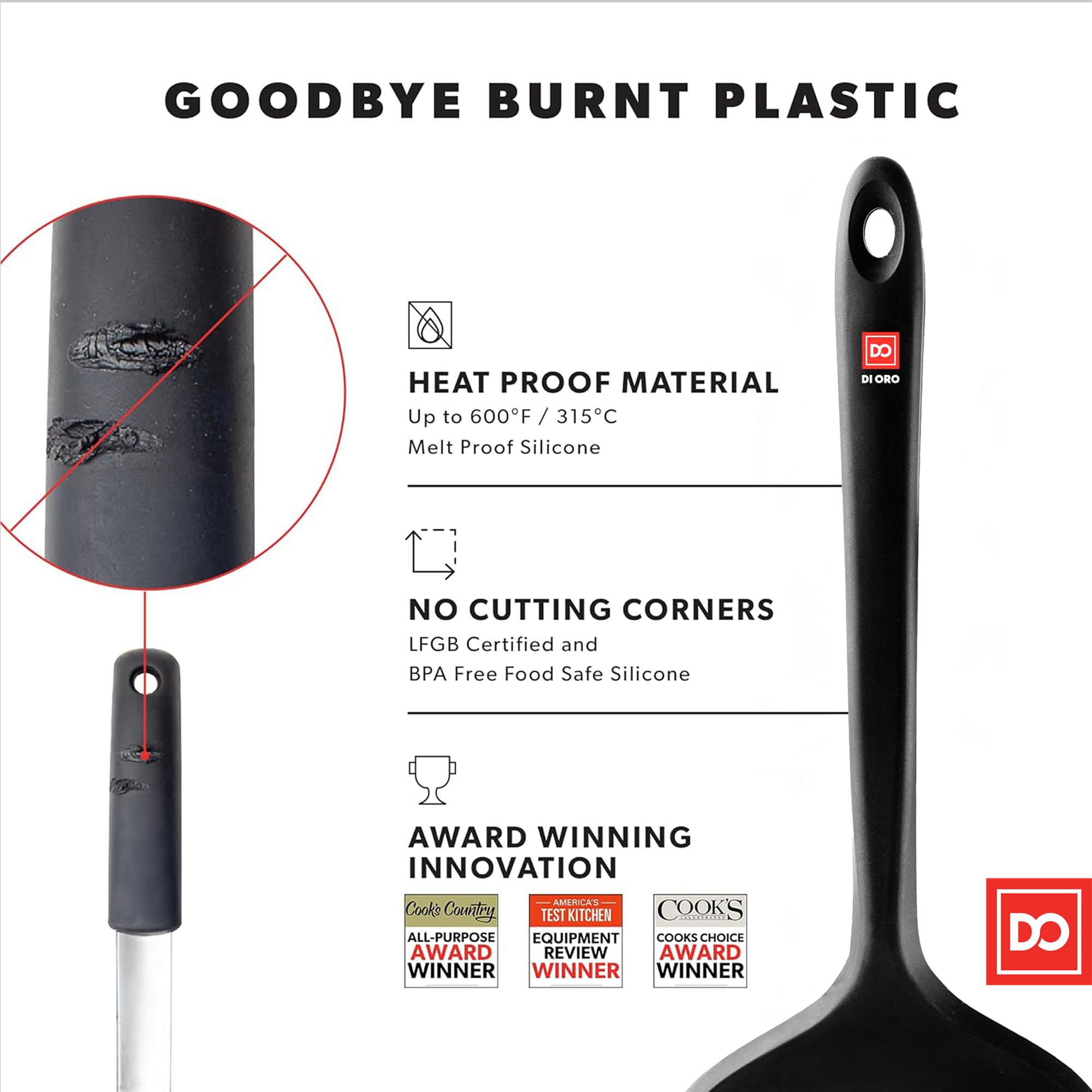 di Oro Living spatula flipping pancake on skillet showing 600°F heat-resistant use