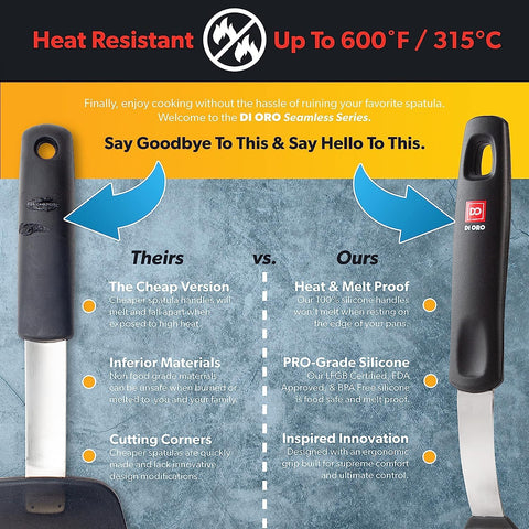 di oro living spatula on nonstick pan protecting cookware from scratches