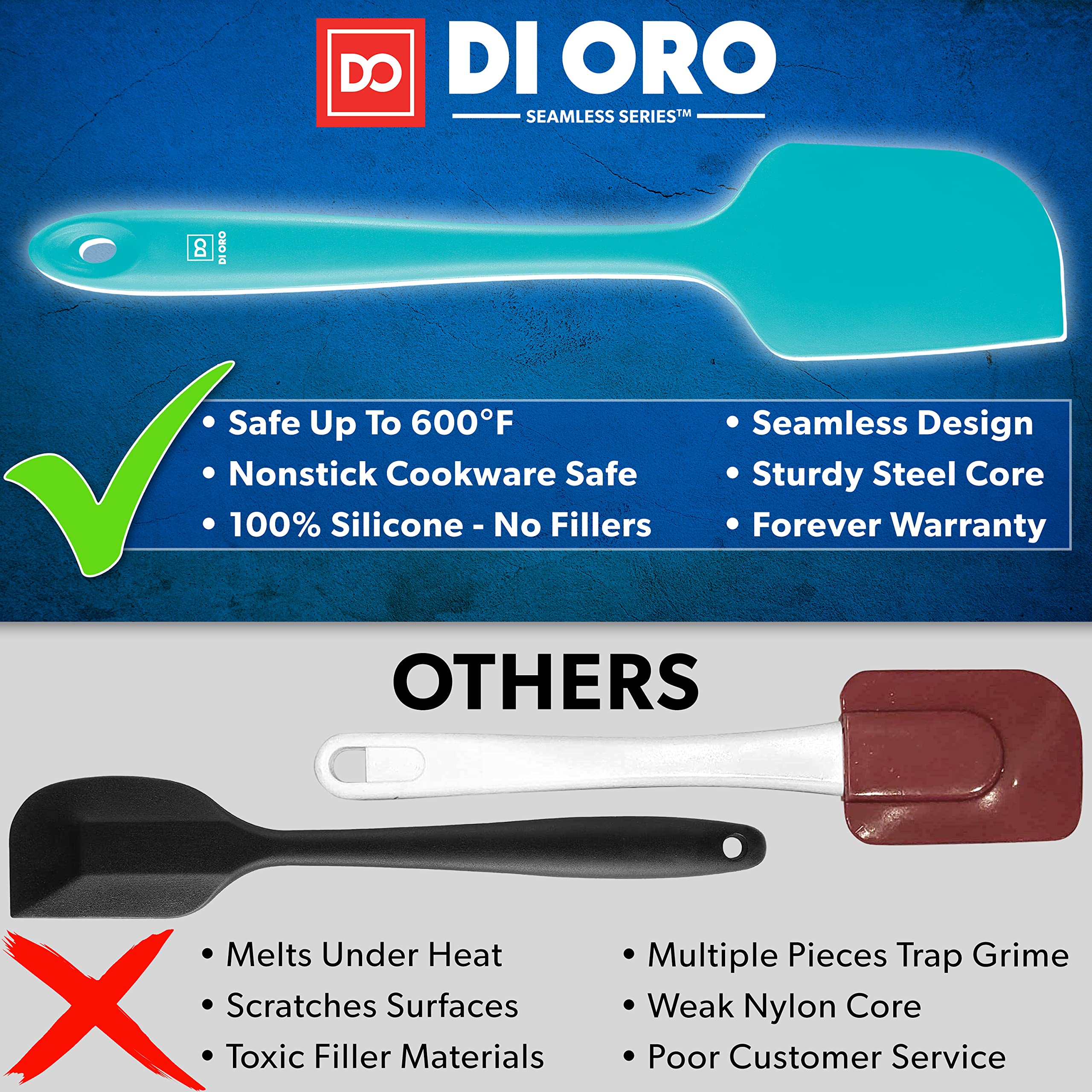 di oro Living spatula close-up showing seamless silicone texture and flexible edge