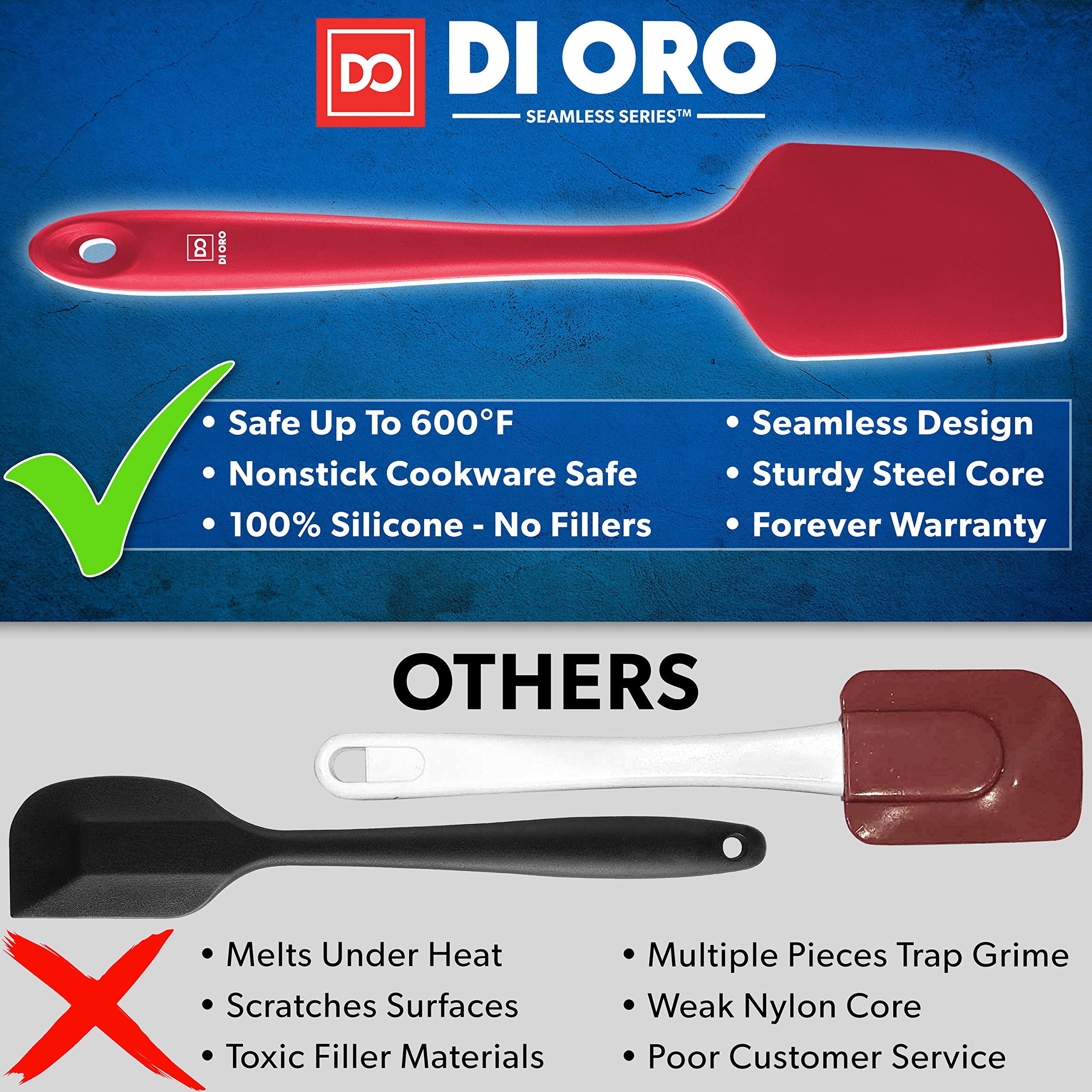 di oro seamless close-up highlights one-piece construction for easy cleaning