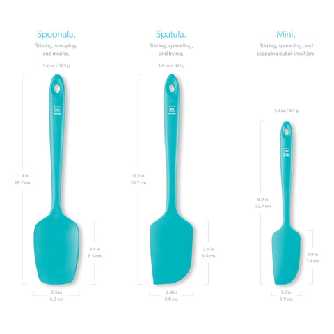 di oro Living spatula next to common utensils showing scale and versatile sizes