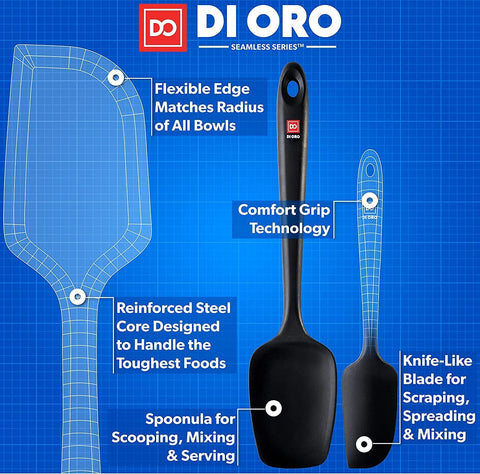 di oro spatulas scraping batter from mixing bowl for efficient ingredient use
