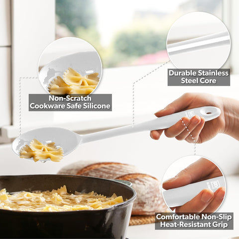 di oro spoon stirring soup showing heat-resistance and sturdy construction