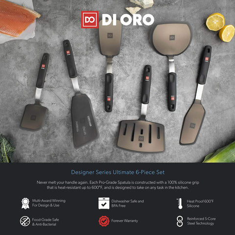di oro living spatula flipping egg on skillet demonstrating non-scratch use