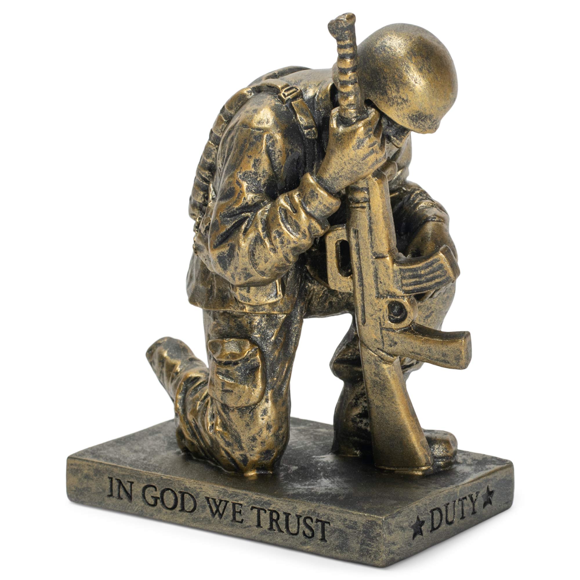 Dicksons praying soldier front view showing gold finish and posture benefit