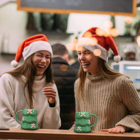 Didaey mugs styled on a mantel showing seasonal decor and display benefit